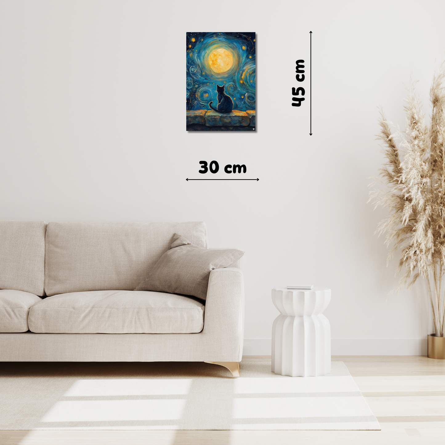 Pannello di Tela 45x30 cm - Gatto nella Notte Stellata