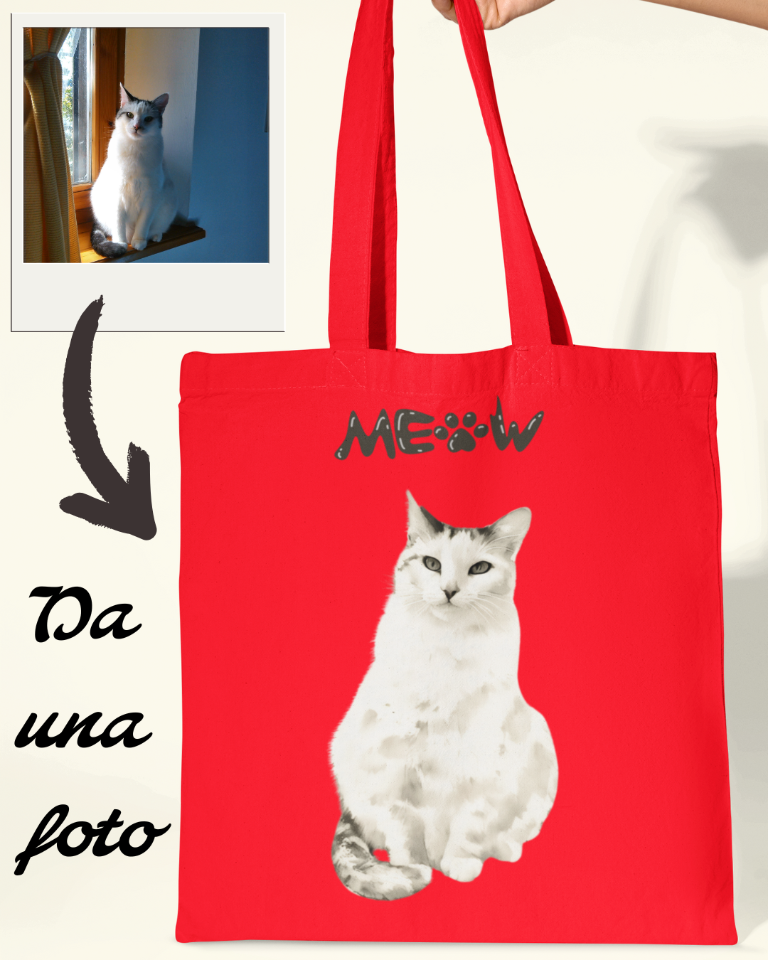 Borsa ecoshopper personalizzata colore rosso con grafica stile inchiostro - Made In Italy