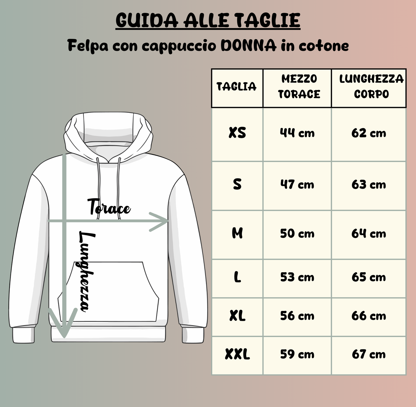 Felpa da donna con cappuccio di cotone nera - Made in Italy, Amore e Natura