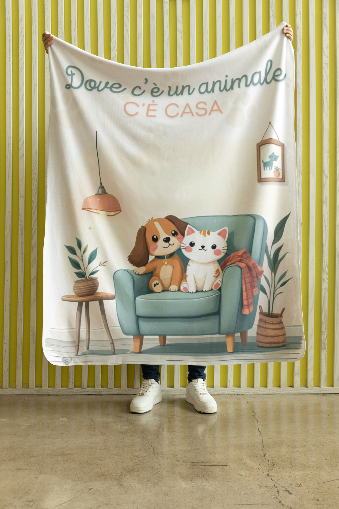 Coperta di Pile con grafica in stile kawai con frase - Made In Italy