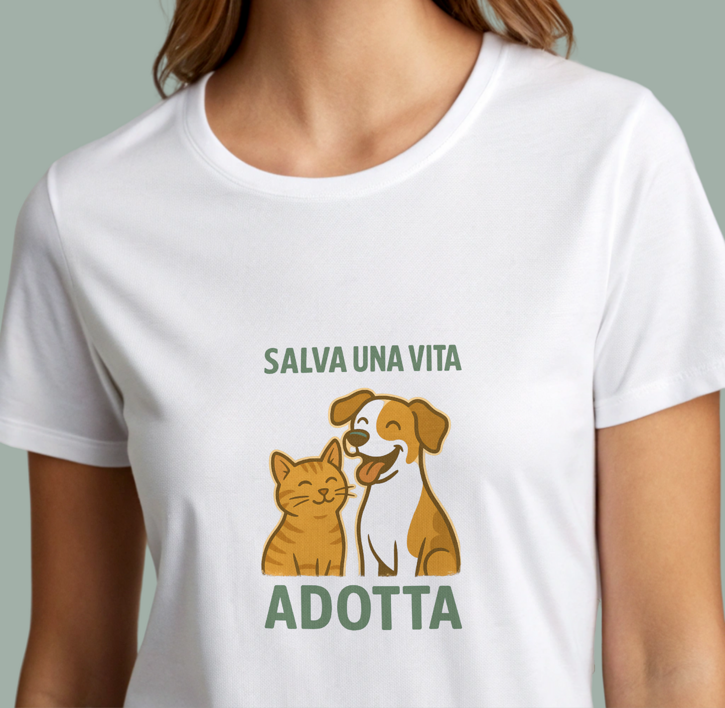 T-shirt donna 100% cotone colore bianco stile retrò - Adotta - Made in Italy