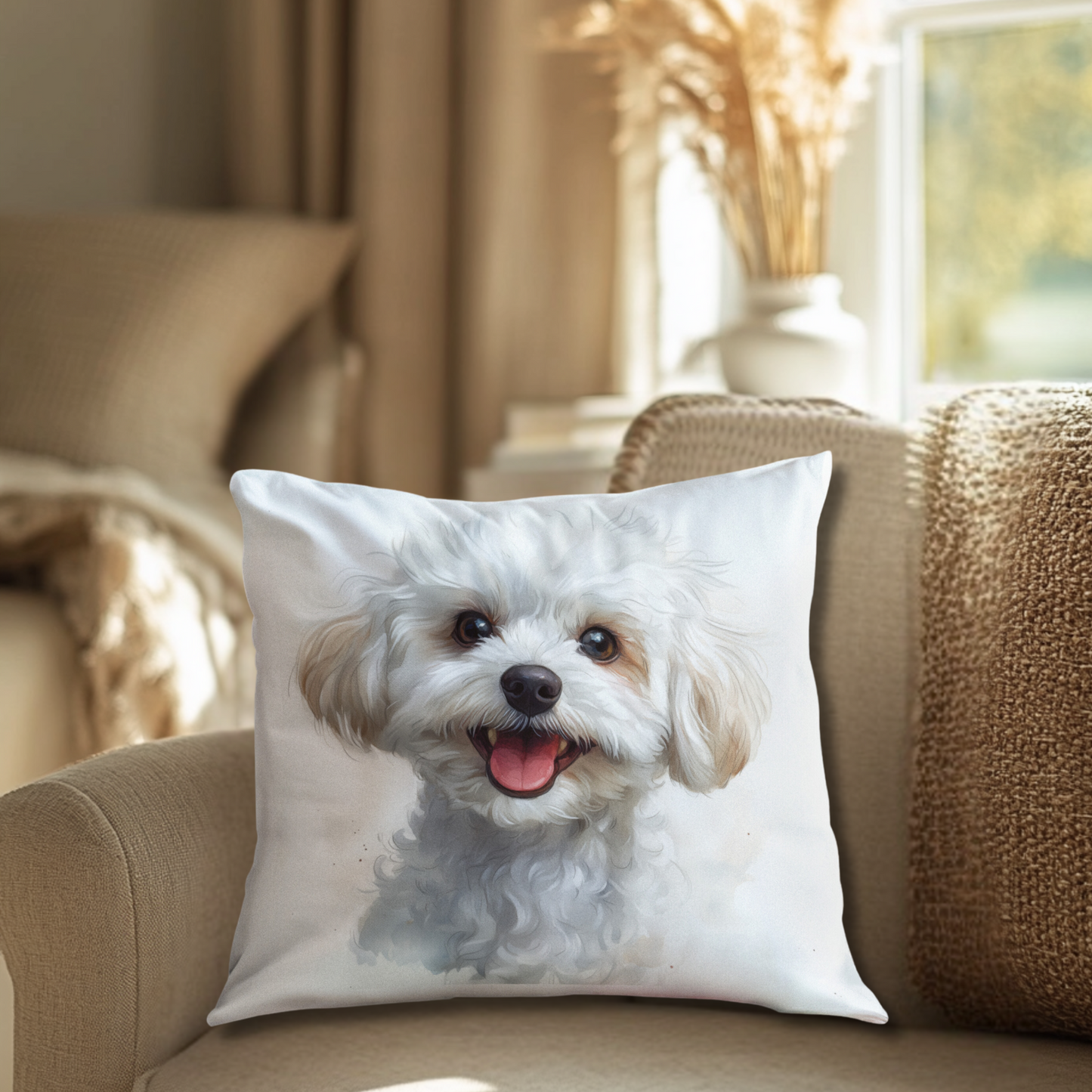 Cuscino 38x38 cm con barboncino in stile acquarello - Made In Italy