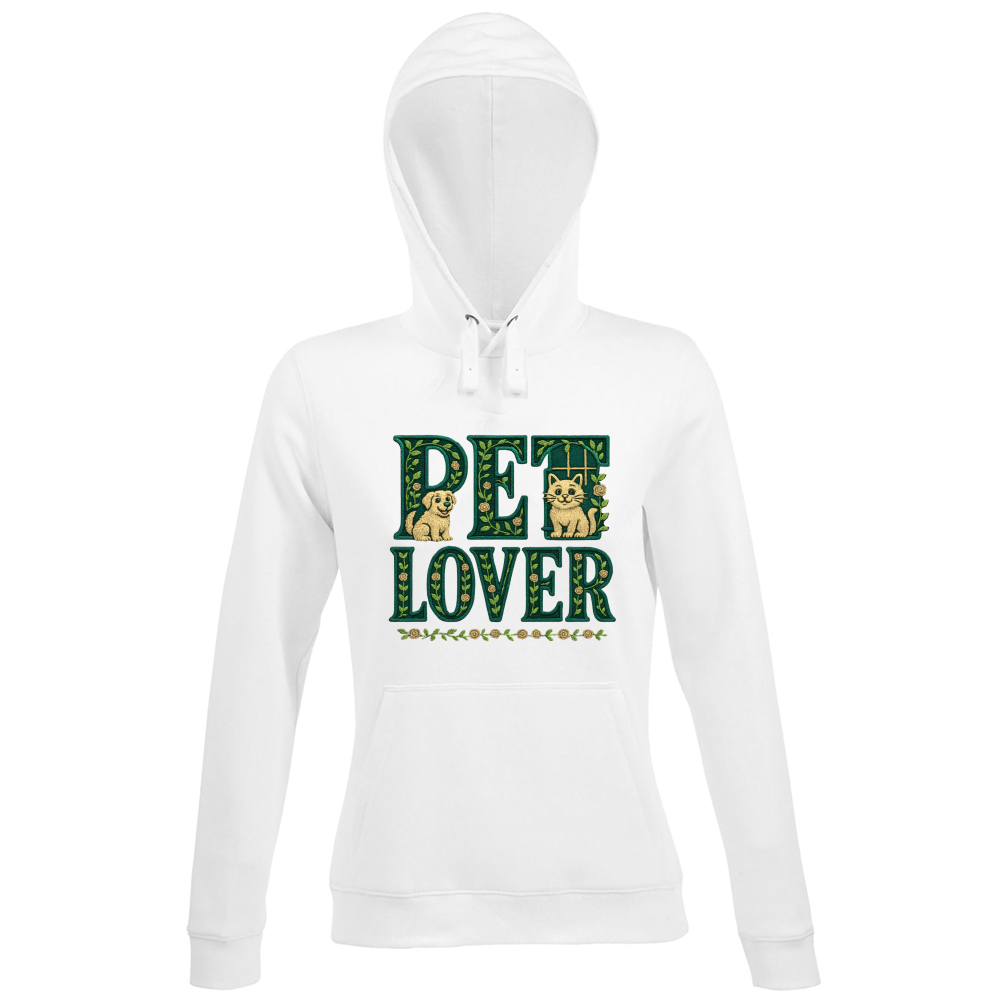 Felpa da donna con cappuccio di cotone colore bianco - Design Effetto Ricamo - Made In Italy