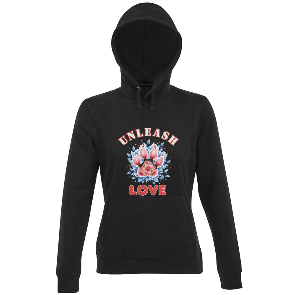 Felpa da donna con cappuccio di cotone nera - Made in Italy, Amore e Natura