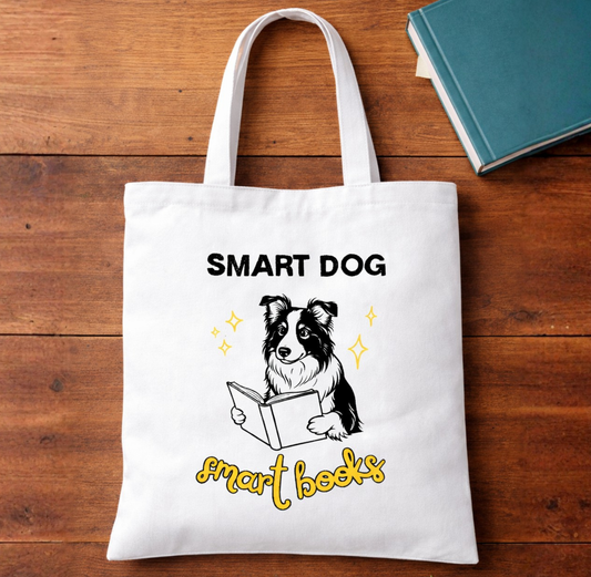Shopper in Cotone con Border Collie per Amanti dei Cani e della lettura - Made in Italy