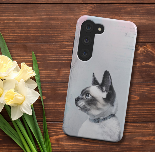 Custodia cellulare con gatto siamese in stile vintage  per Iphone, Samsung, Huawei, Xiaomi, Google Pixel, Oneplus