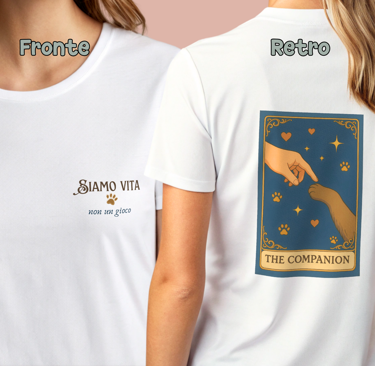 T-Shirt donna cotone 100% colore bianco - Moda etica contro l'abbandono degli animali  in stile vintage -   Made In Italy