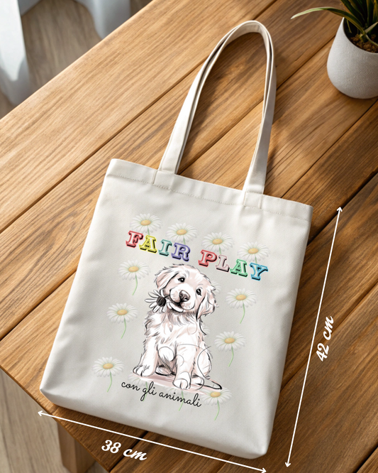 Borsa shopper cotone 100% "Fair play" - Rispetto e amore per gli animali - Made in Italy