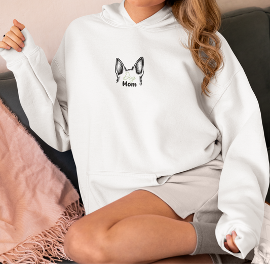 Felpa da Donna con cappuccio di cotone colore bianco per  "Dog Mom" - Made In Italy