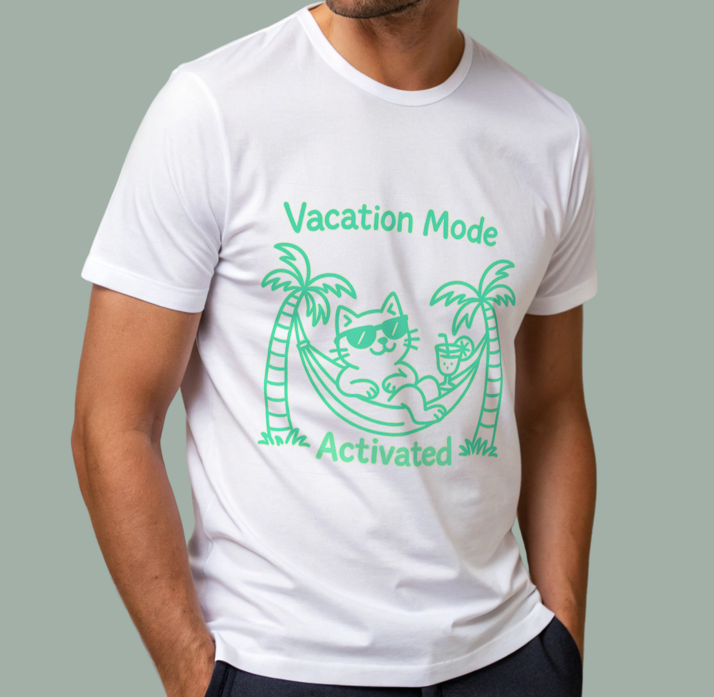 T-Shirt Uomo Cotone 100% biologico colore bianco -Disegno divertente color verde pastello - Made in Italy