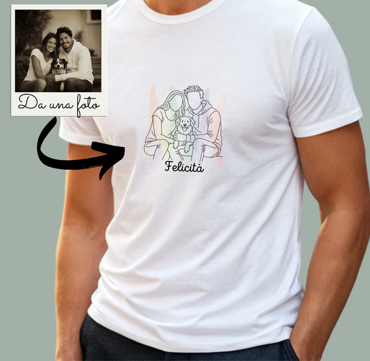 T-Shirt personalizzata  da Uomo colore bianco cotone 100% organico certificato con disegno stilizzato da foto - Indossa un ricordo speciale
